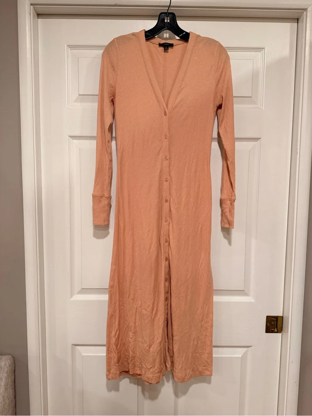 J crew Neutral Peach Ribbed button-front knit dress Long sleeves #423